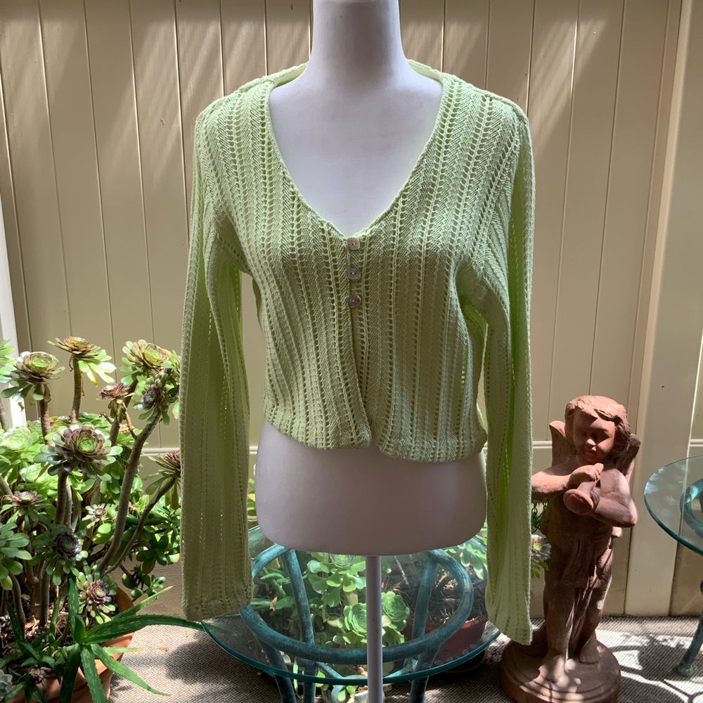 Lovely, Summery Lime Cardigan. Sz. M. 100% Cotton.